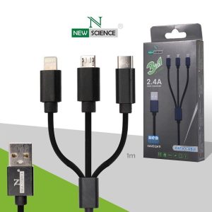 CABO USB COM SAÍDA MULTIPLAS NEW SCIENCE REF: 5810 PRETO 3 EM 1 TIPO-C, MICRO US