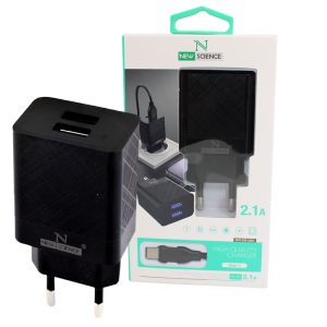 CARREGADOR 220V NEW SCIENCE TYPE-C FC-07 PRETO 2.1A 2 PORTES