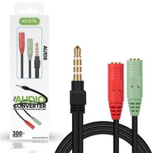 CABO AUX ACCETEL AU108 PRETO 3.5MM CONVERTIDOR DE ÁUDIO E MICROFONE
