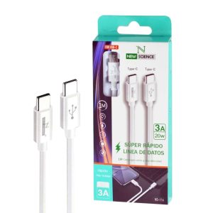 CABO DE DADOS USB TIPO C PARA TIPO C NEW SCIENCE NS-116 BRANCO 20W 3A 1M SUPER R