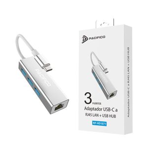 ADAPTADOR DE USB-C PARA ETHERNET RJ45 COM HUB DE 3 PORTAS PACIFICO NP-HD1071 CIN