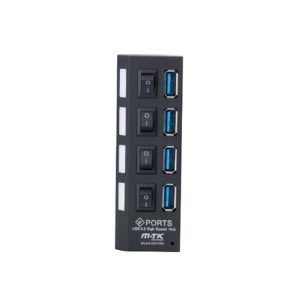 ADAPTADOR USB MTK AT834 PRETO USB 3.0 HUB 5GBPS 4 PORTAS CON INTERRUPTORES
