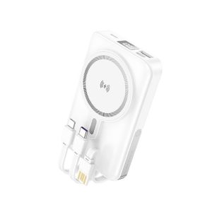 POWER BANK BOROFONE BJ67 BRANCO 10000MAH COM MAGSAFE E CABO USB TIPO-C E LIGHTNI