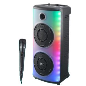 COLUNA SUBWOOFER NEW SCIENCE RX-8259 PRETO 3000W WIRELESS 2400MAH COM MICROFONE