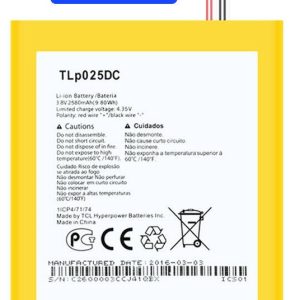 BATERIA ALCATEL PIXI 4 6.0,8050D TLP025DC 2580MAH