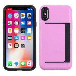 CAPA SILICONE TPU COM SUPORTE DE CARTÃO APPLE XR ROSA