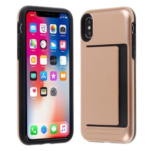 CAPA SILICONE TPU COM SUPORTE DE CARTÃO APPLE XR DOURADO