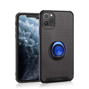 CAPA SILICONE DURA E METAL COM ANEL DE DEDO APPLE IPHONE 11 PRO AZUL