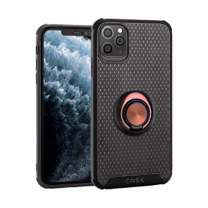 CAPA SILICONE DURA E METAL COM ANEL DE DEDO APPLE IPHONE 11 PRO DOURADO ROSA