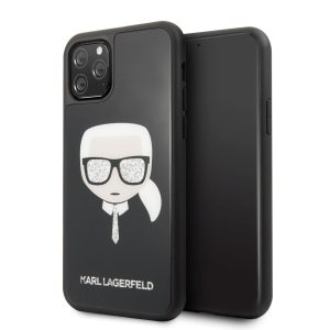 CAPA SILICONE DURA KARL LAGERFELD GLITTER ICONIC APPLE IPHONE 11 PRO PRETO