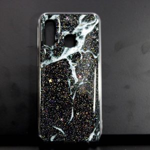 CAPA SILICONE DURA COM PADRÃO MÁRMORE SAMSUNG GALAXY A40 PRETO