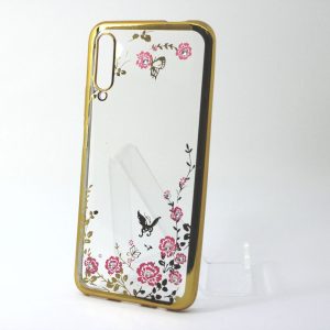 CAPA SILICONE GEL COM DESENHO FLOR HUAWEI P SMART PRO 2019 DOURADO