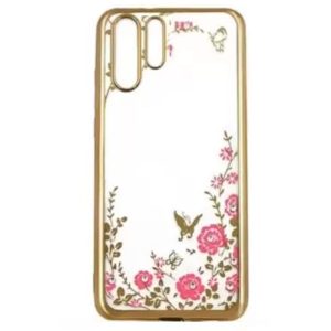 CAPA SILICONE GEL COM DESENHO FLOR HUAWEI P30 PRO DOURADO