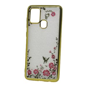 CAPA SILICONE GEL COM DESENHO FLOR SAMSUNG GALAXY A21S DOURADO