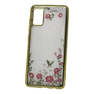 CAPA SILICONE GEL COM DESENHO FLOR SAMSUNG GALAXY A41 DOURADO