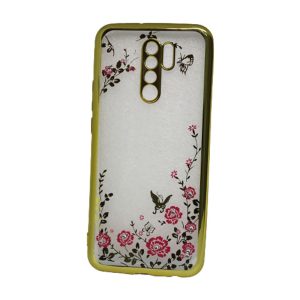 CAPA SILICONE GEL COM DESENHO FLOR XIAOMI REDMI 9 DOURADO