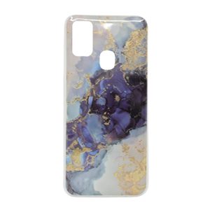 CAPA SILICONE DURA COM PADRÃO MÁRMORE SAMSUNG GALAXY M21 / M30S ROXO COM BRILHAN