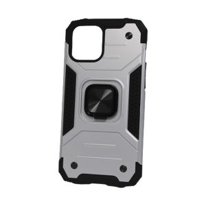 CAPA SILICONE DURA E METAL KICKSTAND APPLE IPHONE 12/12 PRO CINZA ANEL DE DEDO