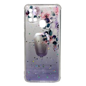 CAPA SILICONE COM DESENHO BLING GLITTER SAMSUNG GALAXY A21S ROXO FLOWERS COM KIC