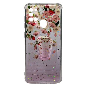 CAPA SILICONE COM DESENHO BLING GLITTER SAMSUNG GALAXY A21S ROSA FLOWERS COM KIC