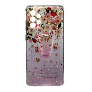 CAPA SILICONE COM DESENHO BLING GLITTER SAMSUNG GALAXY A52 / A52S ROSA FLOWERS C
