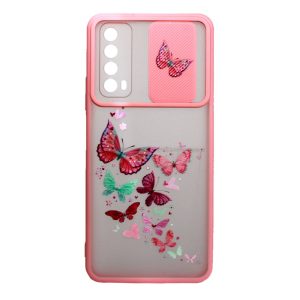 CAPA SILICONE GEL BUMPER HUAWEI P SMART 2021 / Y7A ROSA BORBOLETA E PROTETOR DE