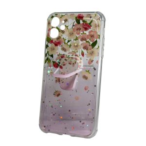 CAPA SILICONE COM DESENHO BLING GLITTER APPLE IPHONE 11 ROSA COM SUPPORT