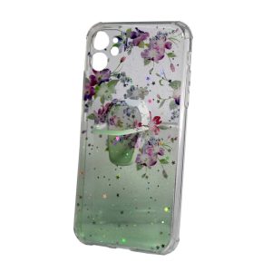 CAPA SILICONE COM DESENHO BLING GLITTER APPLE IPHONE 11 VERDE COM SUPPORT