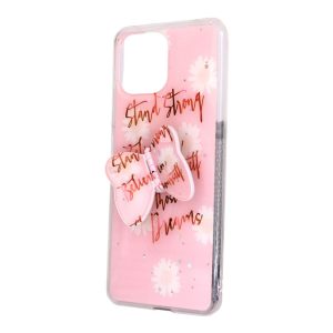 CAPA SILICONE COM DESENHO BLING GLITTER XIAOMI MI 11 LITE ROSA BORBOLETA / STAND