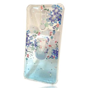 CAPA SILICONE COM DESENHO BLING GLITTER XIAOMI REDMI 9 6.53" AZUL CLARO FLOWERS