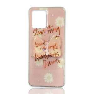 CAPA SILICONE COM DESENHO BLING GLITTER REALME 8 / 8 PRO ROSA BORBOLETA STAND ST