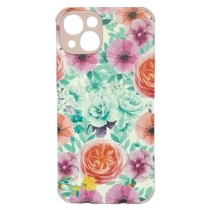 CAPA SILICONE GEL COM DESENHO FLOR APPLE IPHONE 13 6.1" ROSA PROTETOR DE CÂMERA