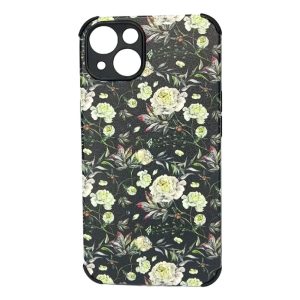 CAPA SILICONE GEL COM DESENHO FLOR APPLE IPHONE 13 6.1" PRETO PROTETOR DE CÂMERA