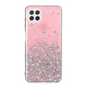 CAPA SILICONE COM DESENHO BLING GLITTER SAMSUNG GALAXY A22 4G A225 ROSA