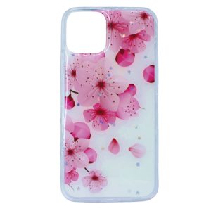 CAPA SILICONE GEL COM DESENHO APPLE IPHONE 11 PRO BRANCO FLOR DE CEREJEIRA