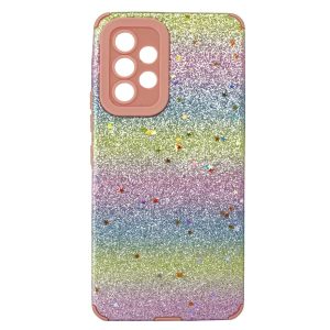 CAPA SILICONE COM DESENHO BLING GLITTER SAMSUNG GALAXY A53 5G CASTANHO TRICOLOR