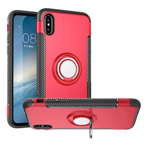 CAPA SILICONE TPU COM ANEL DE DEDO MAGNÉTICO APPLE XS MAX VERMELHO