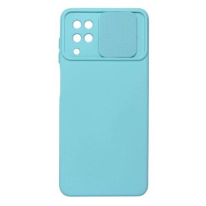 CAPA SILICONE GEL SAMSUNG GALAXY A12 VERDE TURQUESA COM PROTETOR DE CAMERA E JAN