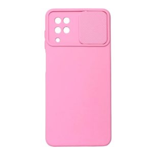 CAPA SILICONE GEL SAMSUNG GALAXY A12 ROSA COM PROTETOR DE CAMERA E JANELA DESLIZ