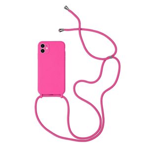 CAPA SILICONE GEL APPLE IPHONE 11 PRO ROSA COM PROTETOR DE CÂMERA E CORDA