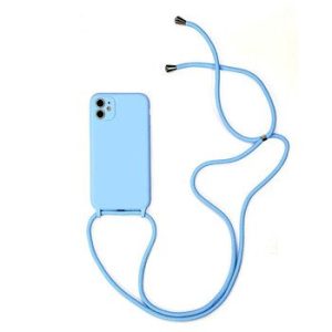 CAPA SILICONE GEL APPLE IPHONE 11 PRO AZUL COM PROTETOR DE CÂMERA E CORDA