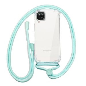 CAPA SILICONE DURA ANTI-CHOQUE SAMSUNG GALAXY A12 TRANSPARENTE COM CORDA VERDE
