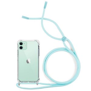 CAPA SILICONE DURA ANTI-CHOQUE APPLE IPHONE 12/12 PRO TRANSPARENTE COM CORDA VER
