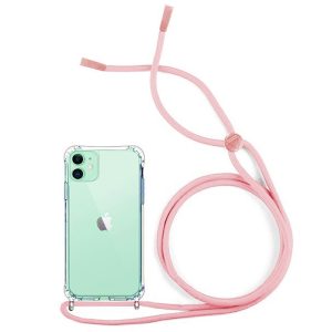 CAPA SILICONE DURA ANTI-CHOQUE APPLE IPHONE 12/12 PRO TRANSPARENTE COM CORDA ROS