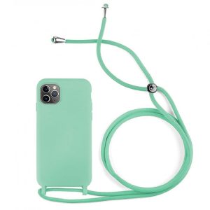 CAPA SILICONE GEL APPLE IPHONE 12/12 PRO VERDE TURQUESA ROBUSTA COM CORDA