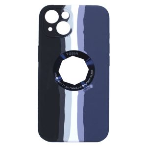 CAPA SILICONE GEL APPLE IPHONE 13 AZUL MARINHO AQUARELA DESIGN 1 COM PROTETOR DE