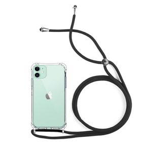 CAPA SILICONE DURA ANTI-CHOQUE APPLE IPHONE 11 TRANSPARENTE COM CORDA PRETA