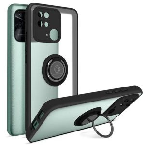 CAPA SILICONE COM ANEL DE DEDO XIAOMI REDMI 10C PRETO COM PROTETOR DE CÂMERA