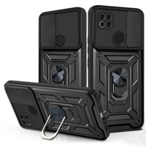 CAPA SILICONE COM ANEL DE DEDO XIAOMI REDMI 9C PRETO COM PROTETOR DE CÂMERA E JA
