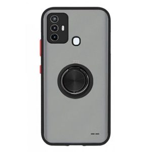 CAPA SILICONE COM ANEL DE DEDO ZTE BLADE A52 PRETO COM PROTETOR DE CAMERA